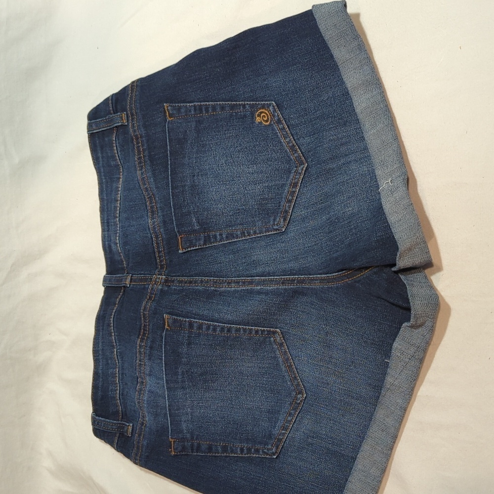 Indigo Rose Denim Jean Shorts High Waist Cuffed Hem Size 11 Waist 30 - Picture 6 of 7
